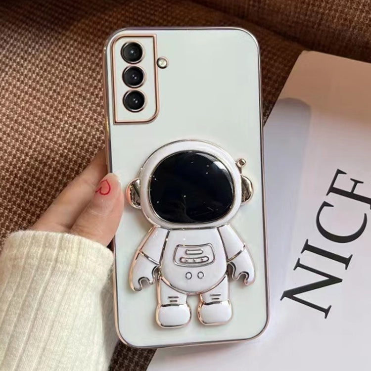 For Samsung Galaxy A34 5G Electroplating Astronaut Holder Phone Case(White) - Galaxy Phone Cases by PMC TechLife | Online Shopping South Africa | PMC TechLife