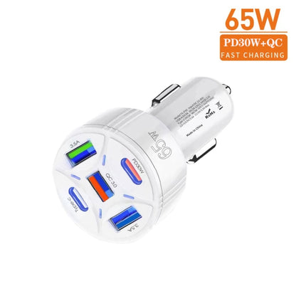 TE-P50 65W PD30W Type-C x 2 + USB x 3 Multi Port Car Charger with 1m Type-C to Type-C Data Cable(White) - Car Charger by PMC Jewellery | Online Shopping South Africa | PMC Jewellery | Buy Now Pay Later Mobicred