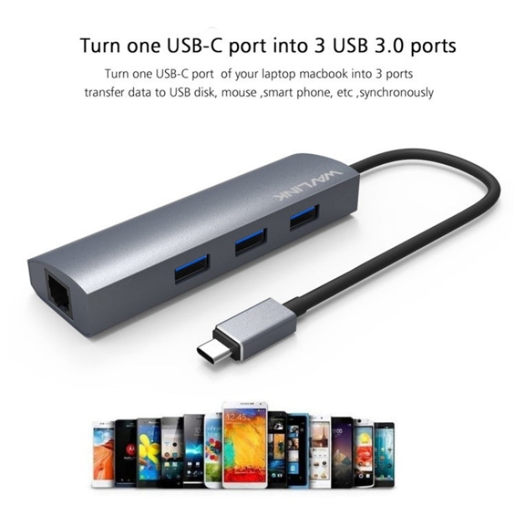 WAVLINK UH3031G/C Gigabit High Speed Hub Adapter Type-C to 3 x USB 3.0 + USB-C + RJ45 + DC Power Port - USB HUB by WAVLINK | Online Shopping South Africa | PMC Jewellery | Buy Now Pay Later Mobicred