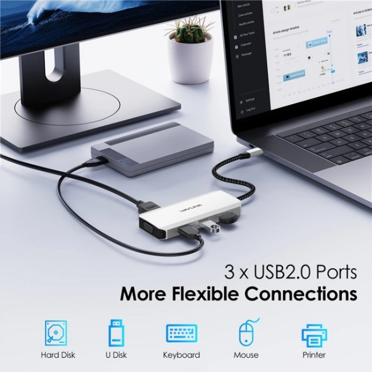 WAVLINK UMD304 Converter USB-C to Dual HD 4K 60Hz  HUB 7-in-1 Laptop Docking Station - USB HUB by WAVLINK | Online Shopping South Africa | PMC Jewellery | Buy Now Pay Later Mobicred