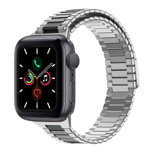 For Apple Watch Series 5 44mm Bamboo Magnetic Stainless Steel Metal Watch Strap(Silver Black) - Watch Bands by PMC Jewellery | Online Shopping South Africa | PMC Jewellery