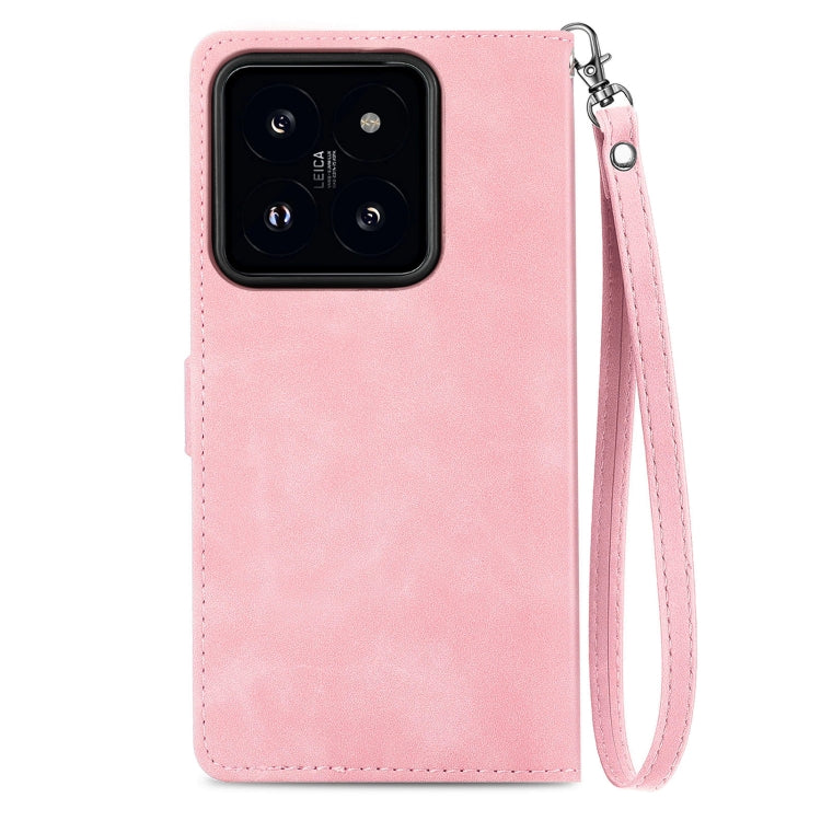 For Xiaomi 14 Pro Embossed Flower Zipper Leather Phone Case(Pink) - 14 Pro Cases by PMC Jewellery | Online Shopping South Africa | PMC Jewellery | Buy Now Pay Later Mobicred