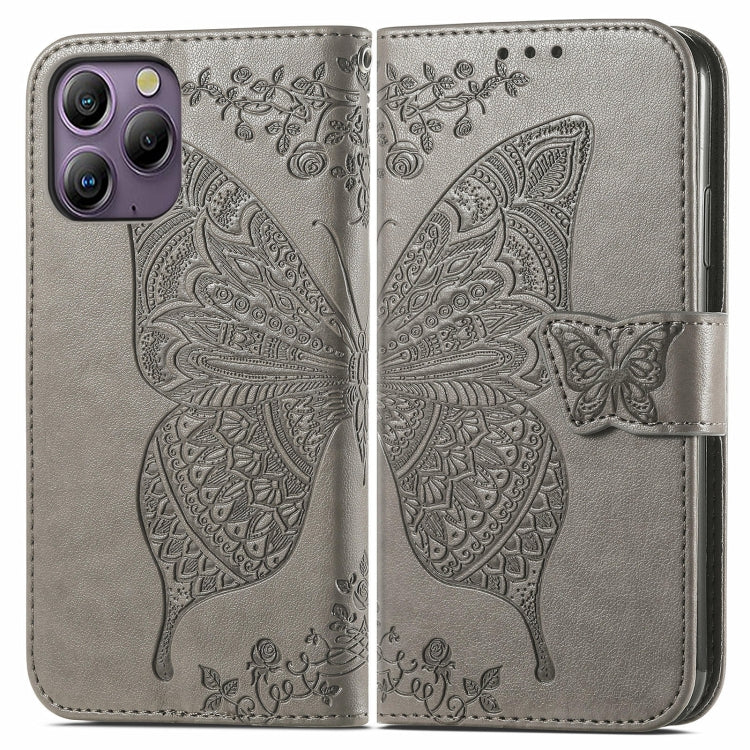 For Blackview A96 Butterfly Love Flower Embossed Leather Phone Case(Gray) - More Brand by PMC Jewellery | Online Shopping South Africa | PMC Jewellery