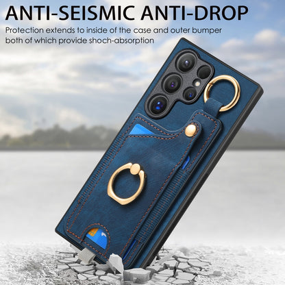 For Samsung Galaxy S24 Ultra 5G Retro Skin-feel Ring Card Bag Phone Case with Hang Loop(Blue) - Galaxy S24 Ultra 5G Cases by PMC Jewellery | Online Shopping South Africa | PMC Jewellery | Buy Now Pay Later Mobicred