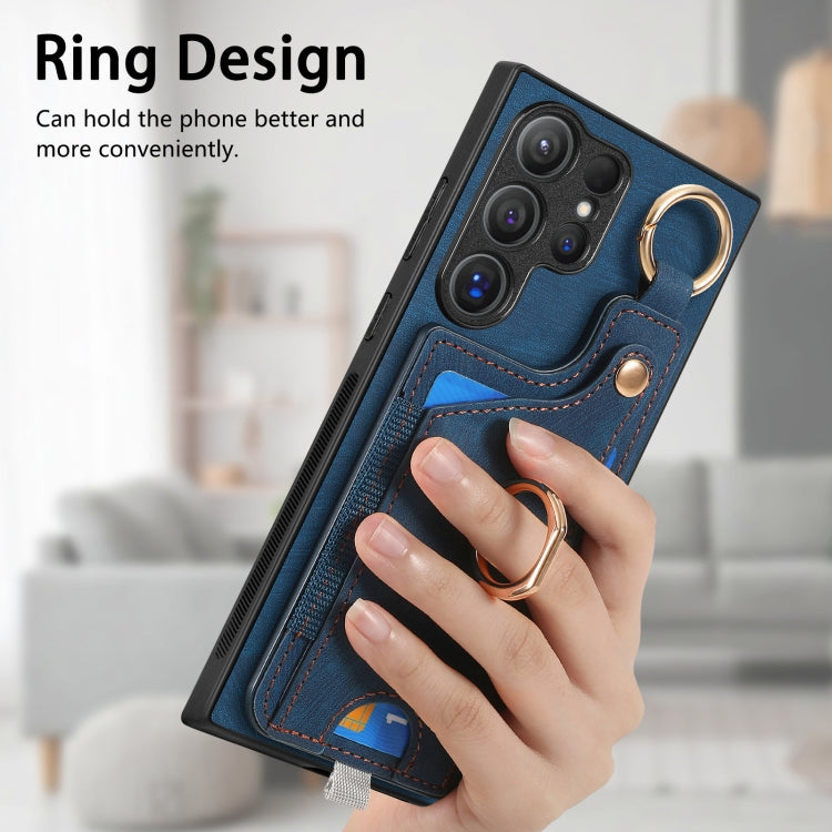 For Samsung Galaxy S24 Ultra 5G Retro Skin-feel Ring Card Bag Phone Case with Hang Loop(Blue) - Galaxy S24 Ultra 5G Cases by PMC Jewellery | Online Shopping South Africa | PMC Jewellery | Buy Now Pay Later Mobicred