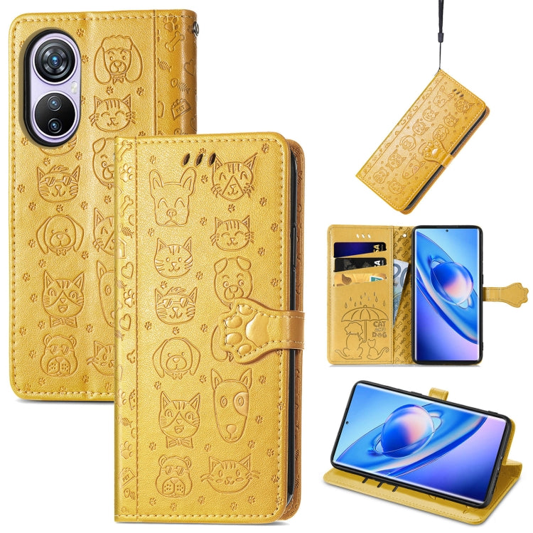 For Blackview A200 Pro Cat and Dog Embossed Leather Phone Case(Yellow) - More Brand by PMC Jewellery | Online Shopping South Africa | PMC Jewellery