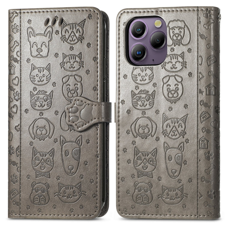 For Blackview A96 Cat and Dog Embossed Leather Phone Case(Grey) - More Brand by PMC TechLife | Online Shopping South Africa | PMC TechLife