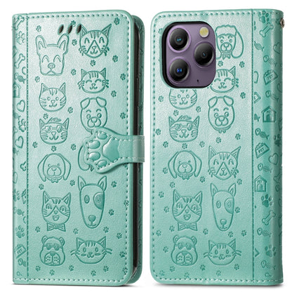 For Blackview A96 Cat and Dog Embossed Leather Phone Case(Green) - More Brand by PMC Jewellery | Online Shopping South Africa | PMC Jewellery