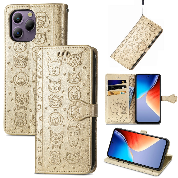 For Blackview A96 Cat and Dog Embossed Leather Phone Case(Gold) - More Brand by PMC Jewellery | Online Shopping South Africa | PMC Jewellery