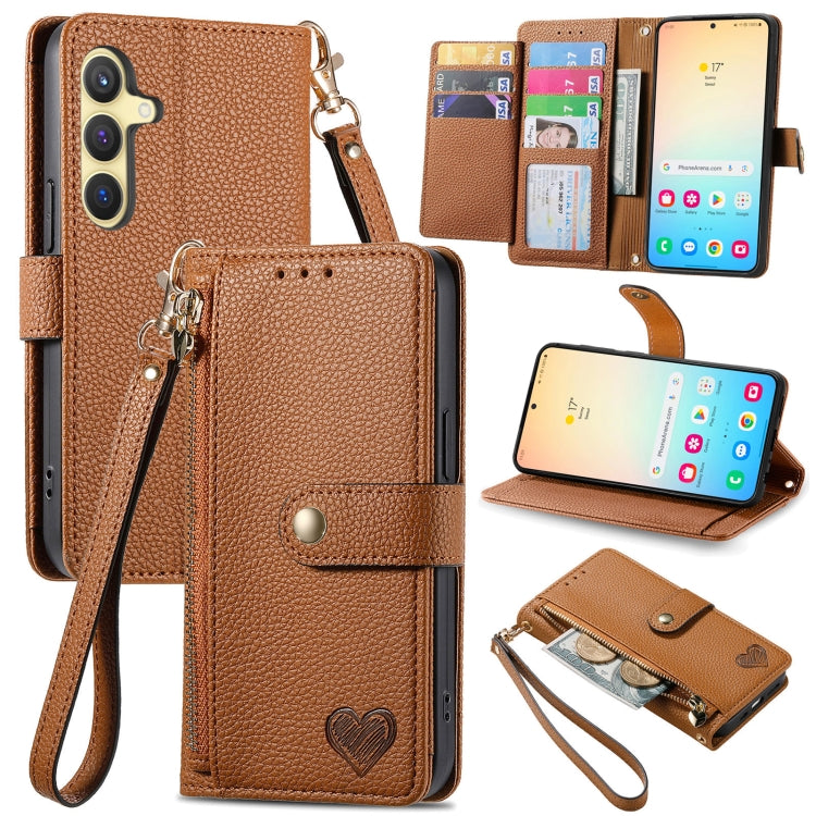 For Samsung Galaxy S24 5G Love Zipper Lanyard Leather Phone Case(Brown) - Galaxy S24 5G Cases by PMC Jewellery | Online Shopping South Africa | PMC Jewellery | Buy Now Pay Later Mobicred