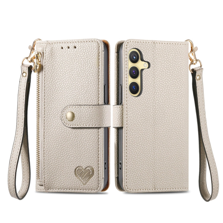 For Samsung Galaxy S24+ 5G Love Zipper Lanyard Leather Phone Case(Gray) - Galaxy S24+ 5G Cases by PMC Jewellery | Online Shopping South Africa | PMC Jewellery | Buy Now Pay Later Mobicred