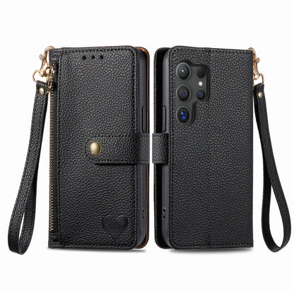 For Samsung Galaxy S24 Ultra 5G Love Zipper Lanyard Leather Phone Case(Black) - Galaxy S24 Ultra 5G Cases by PMC Jewellery | Online Shopping South Africa | PMC Jewellery | Buy Now Pay Later Mobicred