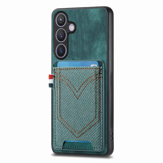 For Samsung Galaxy S25 5G Denim Texture Leather Skin Phone Case with Card Slot(Green) - Galaxy S25 5G Cases by PMC Jewellery | Online Shopping South Africa | PMC Jewellery | Buy Now Pay Later Mobicred