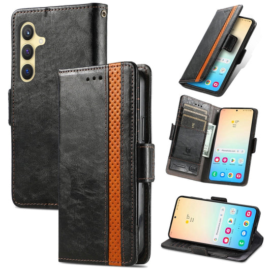 For Samsung Galaxy S25+ 5G CaseNeo Splicing Dual Magnetic Buckle Leather Phone Case(Black) - Galaxy S25+ 5G Cases by CaseNeo | Online Shopping South Africa | PMC Jewellery | Buy Now Pay Later Mobicred