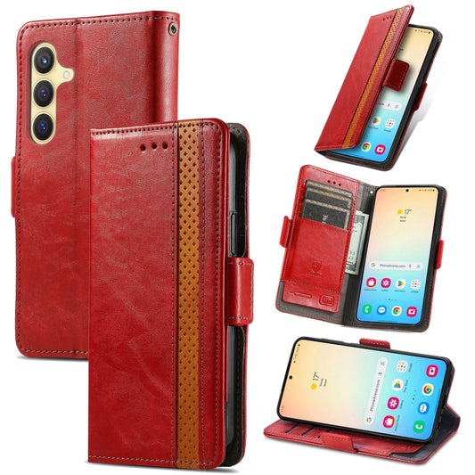 For Samsung Galaxy S25+ 5G CaseNeo Splicing Dual Magnetic Buckle Leather Phone Case(Red) - Galaxy S25+ 5G Cases by CaseNeo | Online Shopping South Africa | PMC Jewellery | Buy Now Pay Later Mobicred