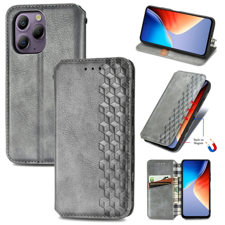 For Blackview A96 Cubic Grid Pressed Magnetic Leather Phone Case(Grey) - More Brand by PMC TechLife | Online Shopping South Africa | PMC TechLife