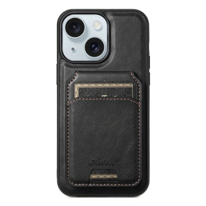 For iPhone 15 Suteni H15 MagSafe Oil Eax Leather Detachable Wallet Back Phone Case(Black) - iPhone 15 Cases by Suteni | Online Shopping South Africa | PMC Jewellery | Buy Now Pay Later Mobicred