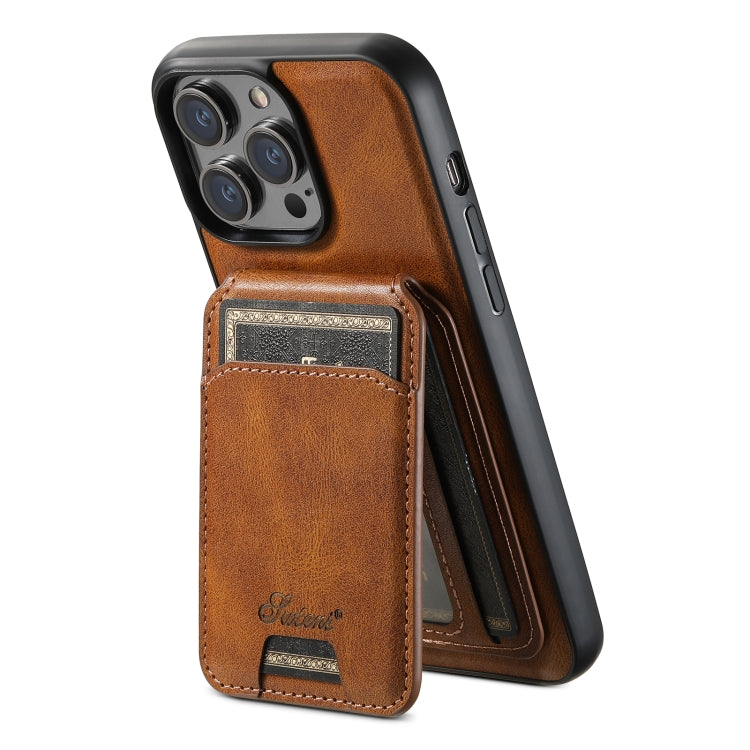 For iPhone 15 Suteni H15 MagSafe Oil Eax Leather Detachable Wallet Back Phone Case(Brown) - iPhone 15 Cases by Suteni | Online Shopping South Africa | PMC Jewellery | Buy Now Pay Later Mobicred