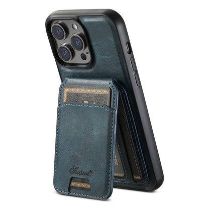 For iPhone 14 Suteni H15 MagSafe Oil Eax Leather Detachable Wallet Back Phone Case(Blue) - iPhone 14 Cases by Suteni | Online Shopping South Africa | PMC Jewellery