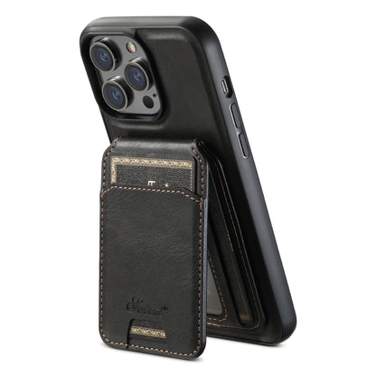 For iPhone 14 Pro Suteni H15 MagSafe Oil Eax Leather Detachable Wallet Back Phone Case(Black) - iPhone 14 Pro Cases by Suteni | Online Shopping South Africa | PMC Jewellery