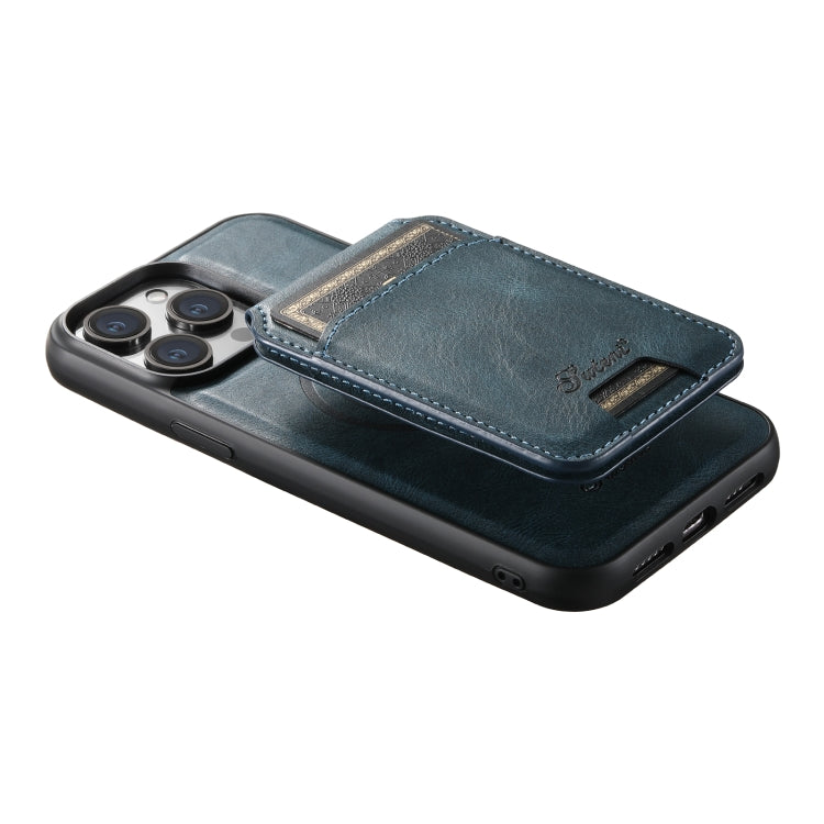 For iPhone 14 Pro Max Suteni H15 MagSafe Oil Eax Leather Detachable Wallet Back Phone Case(Blue) - iPhone 14 Pro Max Cases by Suteni | Online Shopping South Africa | PMC Jewellery | Buy Now Pay Later Mobicred