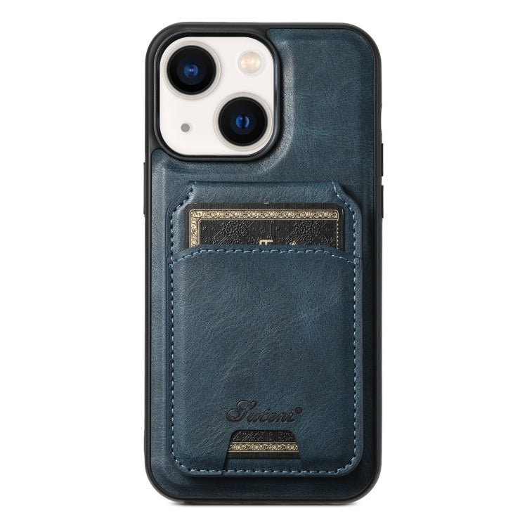 For iPhone 13 Suteni H15 MagSafe Oil Eax Leather Detachable Wallet Back Phone Case(Blue) - iPhone 13 Cases by Suteni | Online Shopping South Africa | PMC Jewellery | Buy Now Pay Later Mobicred