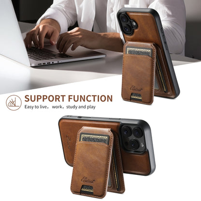 For iPhone 16 Suteni H15 MagSafe Oil Eax Leather Detachable Wallet Back Phone Case(Brown) - iPhone 16 Cases by Suteni | Online Shopping South Africa | PMC Jewellery | Buy Now Pay Later Mobicred