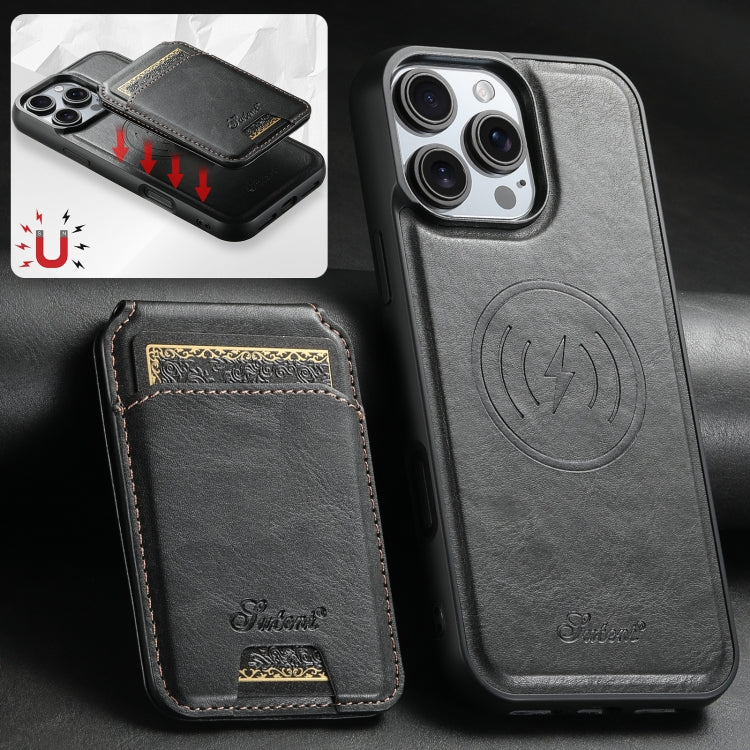 For iPhone 16 Plus Suteni H15 MagSafe Oil Eax Leather Detachable Wallet Back Phone Case(Black) - iPhone 16 Plus Cases by Suteni | Online Shopping South Africa | PMC Jewellery | Buy Now Pay Later Mobicred