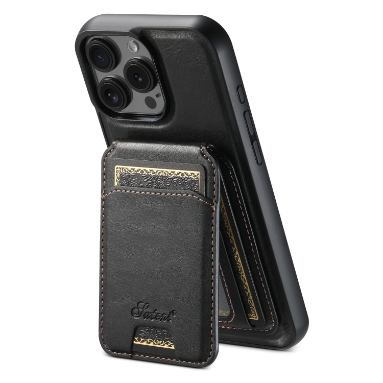 For iPhone 16 Pro Max Suteni H15 MagSafe Oil Eax Leather Detachable Wallet Back Phone Case(Black) - iPhone 16 Pro Max Cases by Suteni | Online Shopping South Africa | PMC Jewellery | Buy Now Pay Later Mobicred