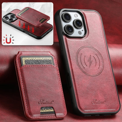 For iPhone 16 Pro Max Suteni H15 MagSafe Oil Eax Leather Detachable Wallet Back Phone Case(Red) - iPhone 16 Pro Max Cases by Suteni | Online Shopping South Africa | PMC Jewellery | Buy Now Pay Later Mobicred