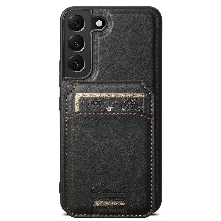 For Samsung Galaxy S22+ 5G Suteni H15 MagSafe Oil Eax Leather Detachable Wallet Back Phone Case(Black) - Galaxy S22 5G Cases by Suteni | Online Shopping South Africa | PMC Jewellery