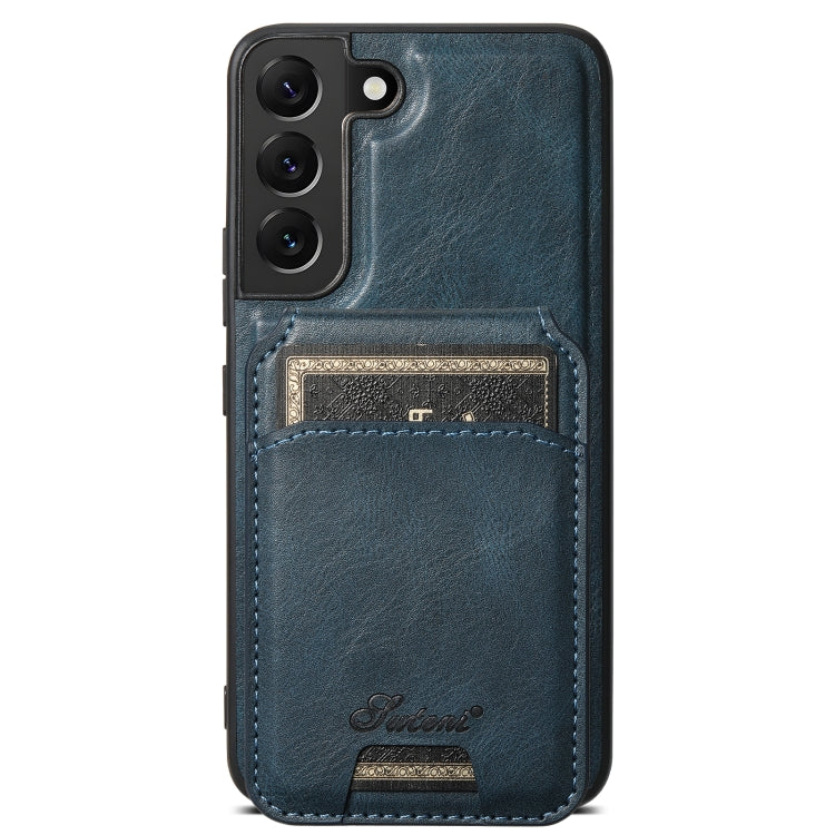 For Samsung Galaxy S22 5G Suteni H15 MagSafe Oil Eax Leather Detachable Wallet Back Phone Case(Blue) - Galaxy S22 5G Cases by Suteni | Online Shopping South Africa | PMC Jewellery
