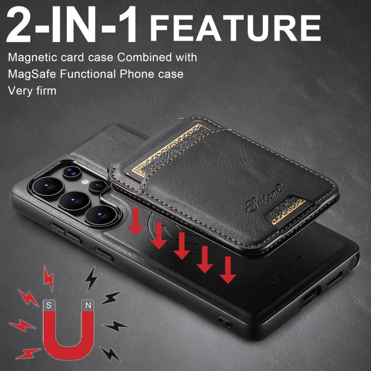 For Samsung Galaxy S25 Ultra 5G Suteni H15  Oil Eax Leather Detachable Wallet Back Phone Case(Black) - Galaxy S25 Ultra 5G Cases by Suteni | Online Shopping South Africa | PMC Jewellery | Buy Now Pay Later Mobicred