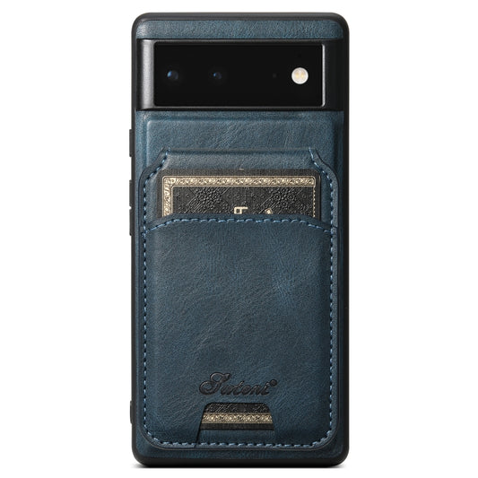 For Google Pixel 6a Suteni H15 Oil Eax Leather Detachable Wallet Back Phone Case(Blue) - Google Cases by Suteni | Online Shopping South Africa | PMC Jewellery | Buy Now Pay Later Mobicred