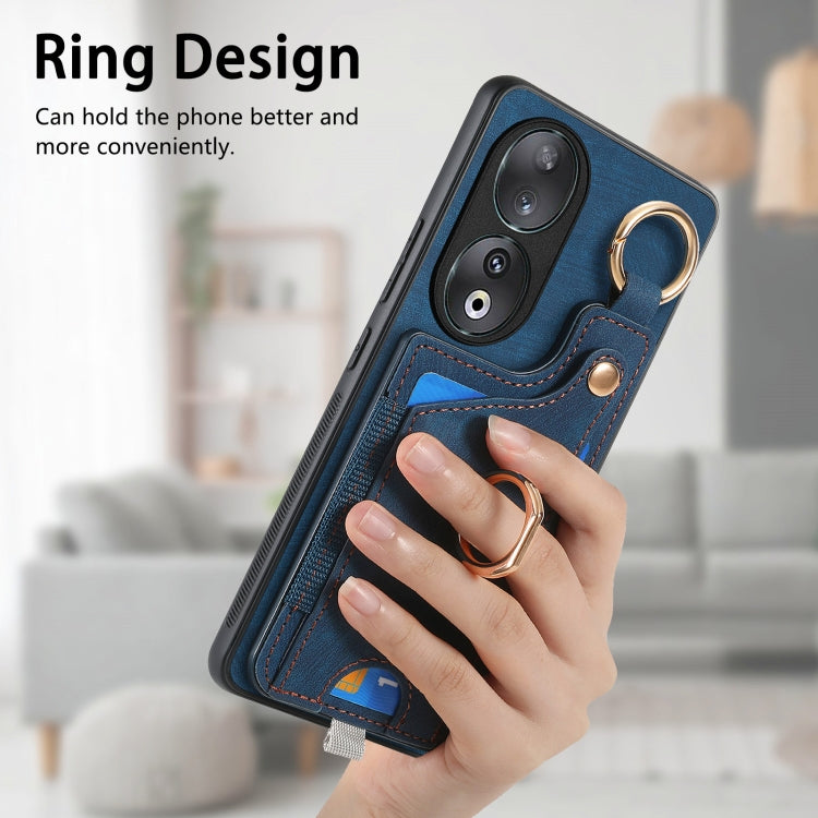 For Honor X7 Retro Skin-feel Ring Card Bag Phone Case with Hang Loop(Blue) - Honor Cases by PMC Jewellery | Online Shopping South Africa | PMC Jewellery