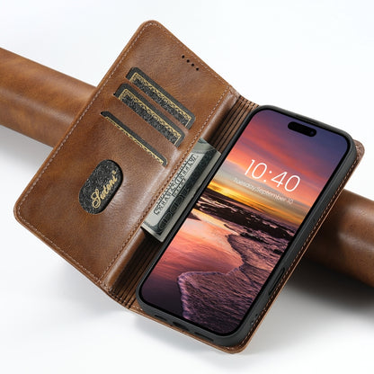 For iPhone 16 Suteni J02 Oil Wax Wallet Leather Phone Case(Brown) - iPhone 16 Cases by Suteni | Online Shopping South Africa | PMC Jewellery | Buy Now Pay Later Mobicred