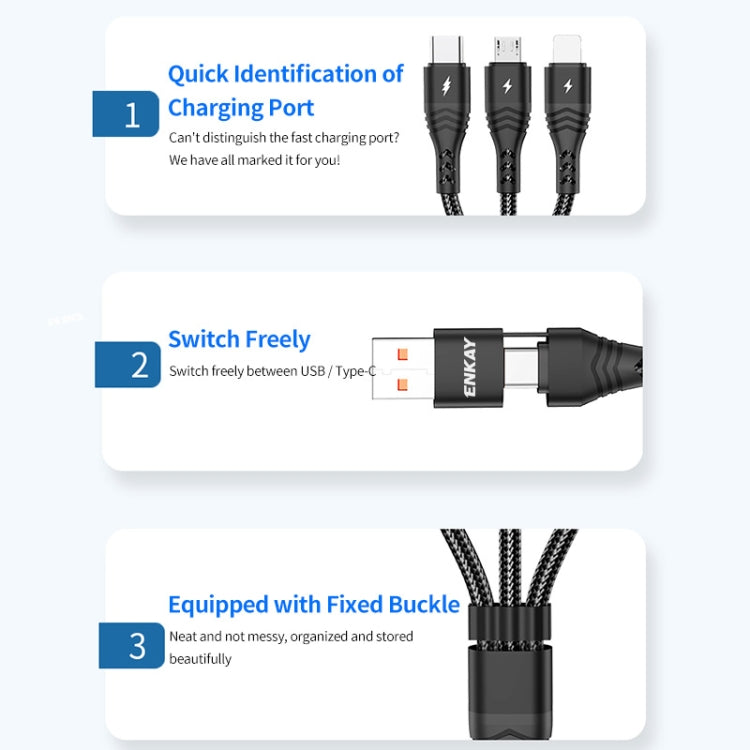 ENKAY 6-in-1 5A USB / Type-C to Type-C / 8 Pin / Micro USB Multifunction Fast Charging Cable, Cable Length:1m(Black) - Multifunction Cable by ENKAY | Online Shopping South Africa | PMC Jewellery | Buy Now Pay Later Mobicred