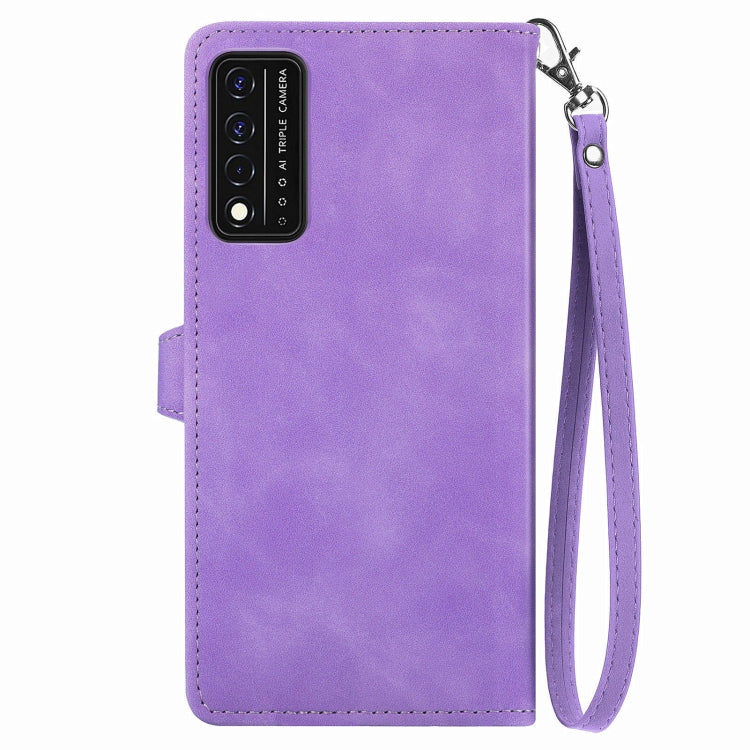 For T-Mobile REVVL V+ 5G Embossed Flower Zipper Leather Phone Case(Purple) - More Brand by PMC Jewellery | Online Shopping South Africa | PMC Jewellery