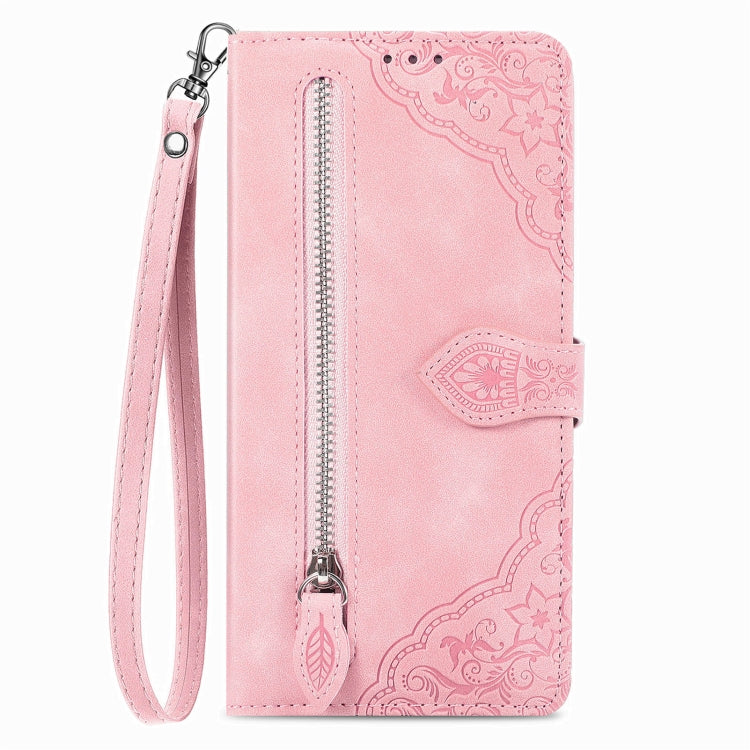 For Blackview A200 Pro Embossed Flower Zipper Leather Phone Case(Pink) - More Brand by PMC Jewellery | Online Shopping South Africa | PMC Jewellery