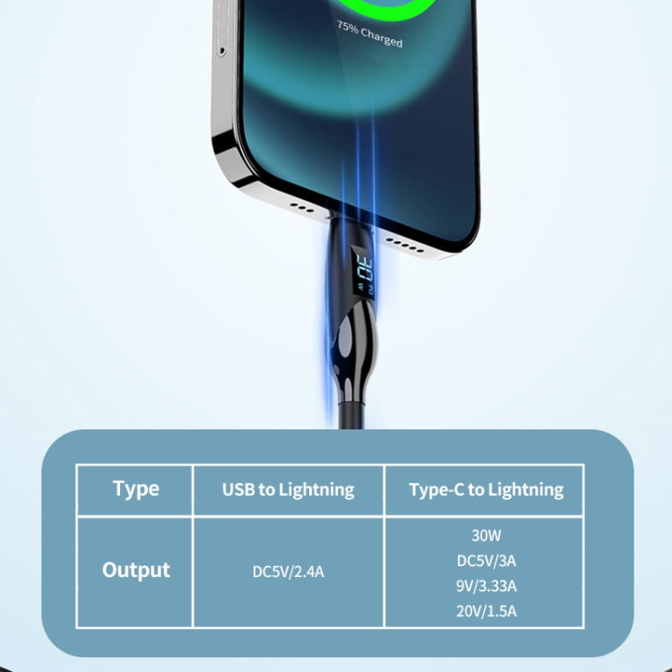 ENKAY 2.4A USB to 8 Pin Fast Charging Data Silicone Cable with LED Display, Length:2m(Black) - Normal Style Cable by ENKAY | Online Shopping South Africa | PMC Jewellery | Buy Now Pay Later Mobicred