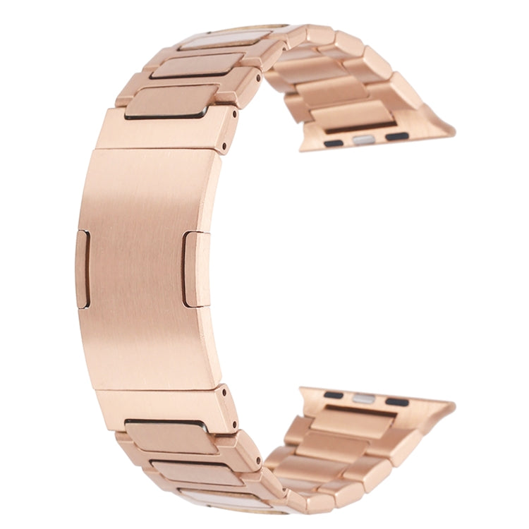 For Apple Watch Series 4 44mm Stainless Steel H-Shaped Fold Buckle Watch Band(Rose Gold) - Watch Bands by PMC Jewellery | Online Shopping South Africa | PMC Jewellery