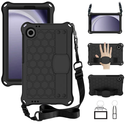 For Samsung Galaxy Tab A9 8.7 X110/X115 Honeycomb EVA Hybrid PC Tablet Case with Strap(Black+Black) - Galaxy Tab A9 by PMC Jewellery | Online Shopping South Africa | PMC Jewellery