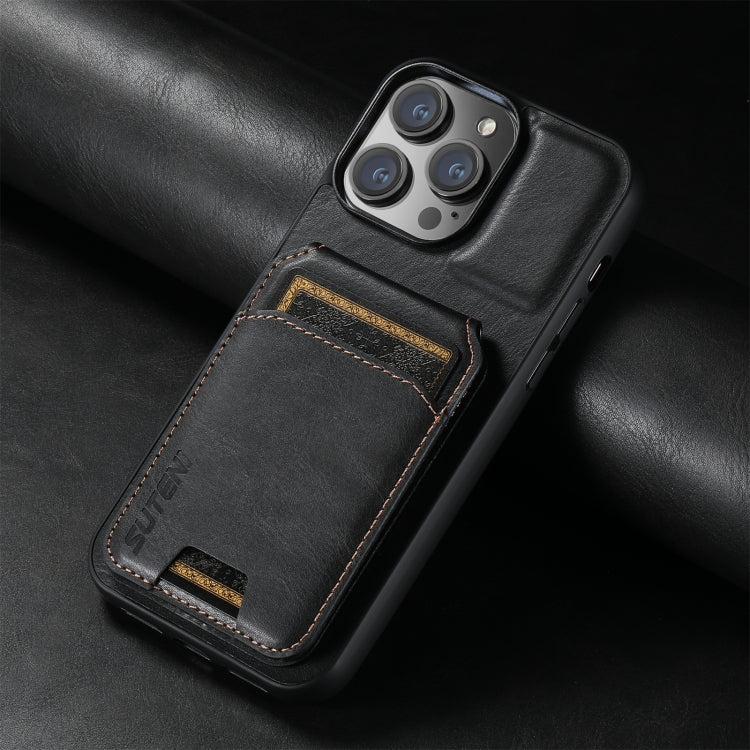 For iPhone 16 Suteni H02 Leather Wallet Stand Back Phone Case(Black) - iPhone 16 Cases by Suteni | Online Shopping South Africa | PMC Jewellery | Buy Now Pay Later Mobicred