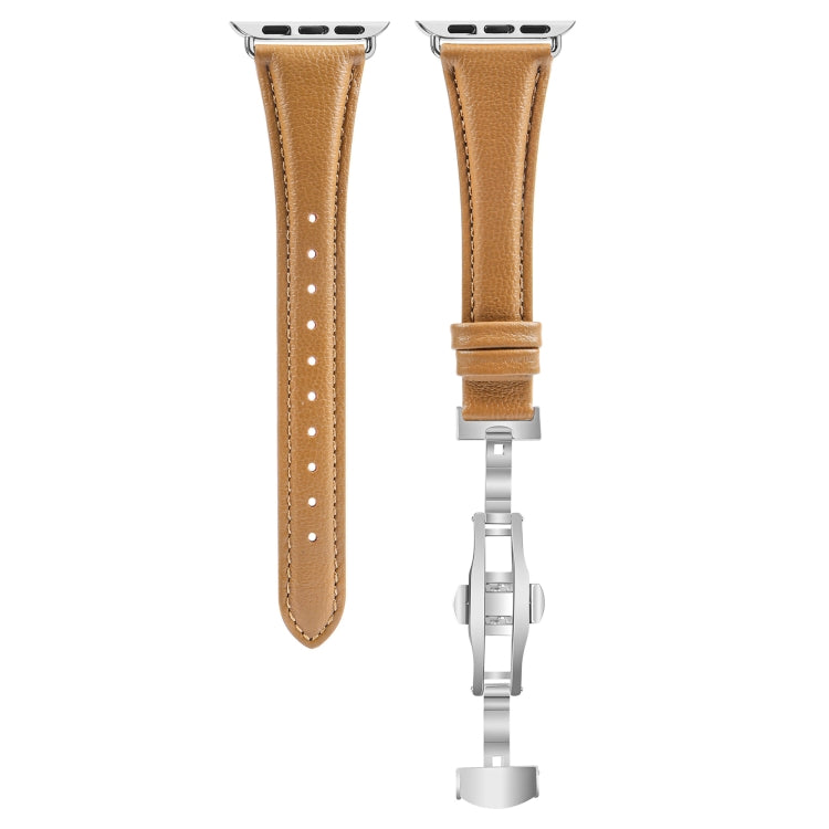 For Apple Watch Series 7 41mm Plain Leather Butterfly Buckle Watch Band(Brown+Silver) - free shipping - PMC TechLife - Order now!