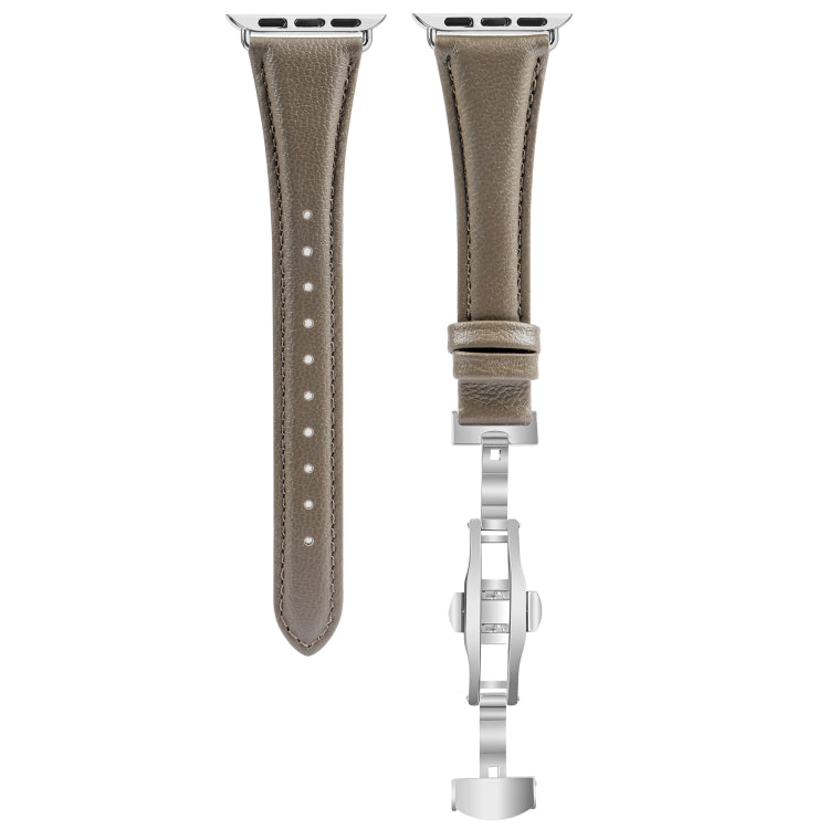 For Apple Watch Series 3 38mm Plain Leather Butterfly Buckle Watch Band(Gray+Silver) - free shipping - PMC TechLife - Order now!
