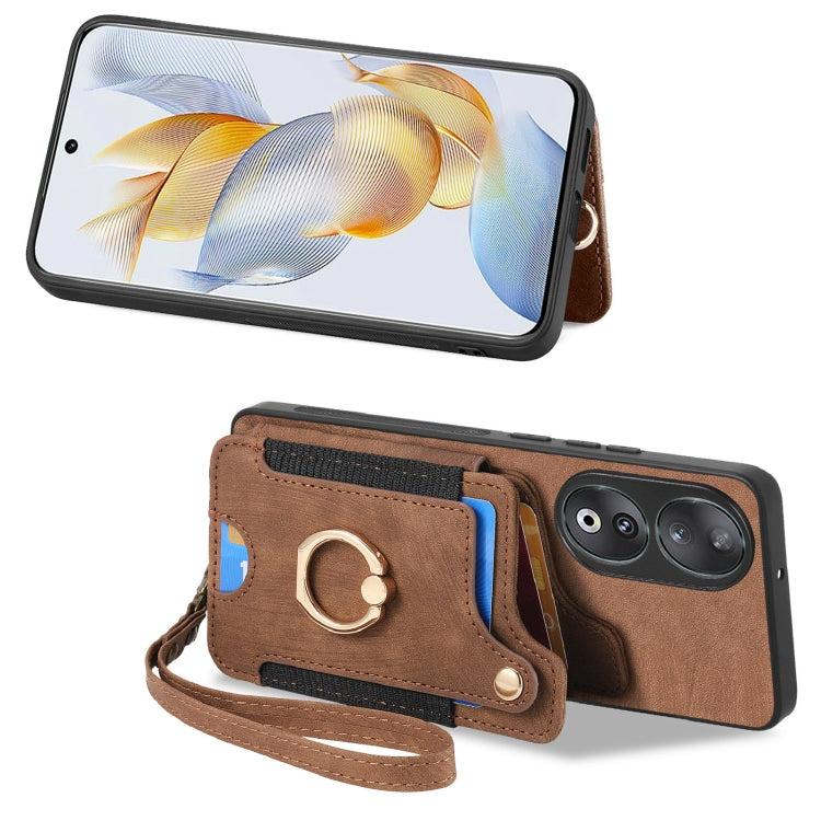 For Honor 90 Retro Skin-feel Ring Multi-card RFID Wallet Phone Case(Brown) - Honor Cases by PMC Jewellery | Online Shopping South Africa | PMC Jewellery