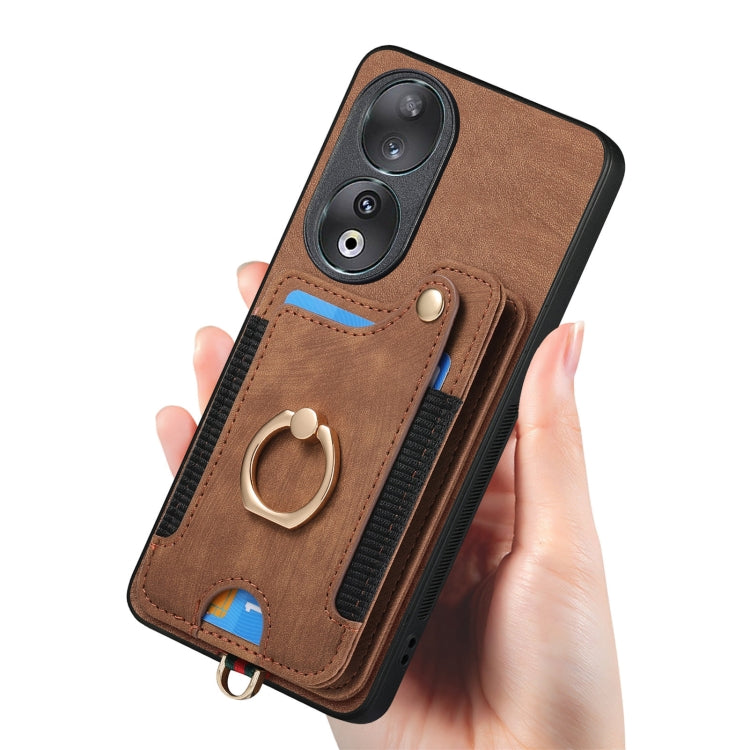 For Honor 90 Retro Skin-feel Ring Multi-card RFID Wallet Phone Case(Brown) - Honor Cases by PMC Jewellery | Online Shopping South Africa | PMC Jewellery