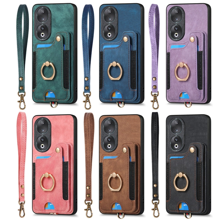 For Honor 90 Retro Skin-feel Ring Multi-card RFID Wallet Phone Case(Brown) - Honor Cases by PMC TechLife | Online Shopping South Africa | PMC TechLife