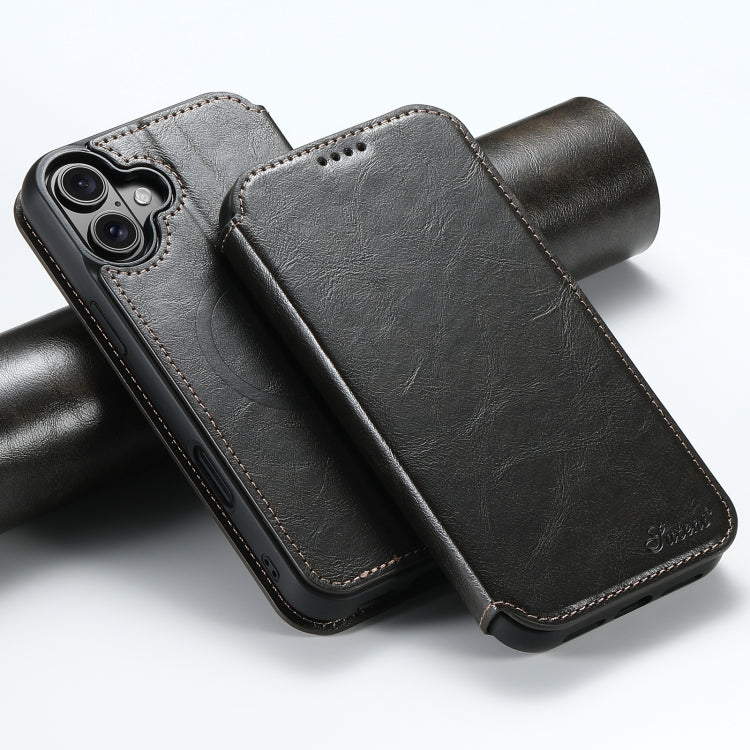 For iPhone 16 Suteni J05 Leather Magnetic MagSafe Phone Case(Black) - iPhone 16 Cases by Suteni | Online Shopping South Africa | PMC Jewellery | Buy Now Pay Later Mobicred