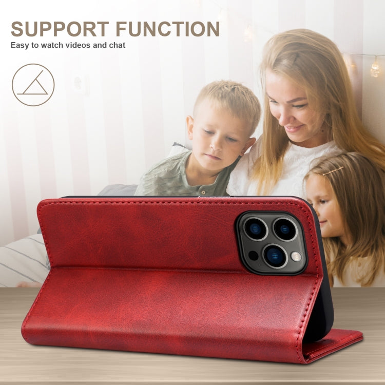 For iPhone 16 Suteni Calf Texture Horizontal Flip Leather Phone Case(Red) - iPhone 16 Cases by Suteni | Online Shopping South Africa | PMC Jewellery | Buy Now Pay Later Mobicred